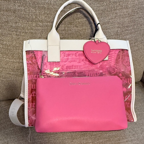 Juicy Couture Heart Beachin Large Tote Bag, Pink & Yellow PVC, White Handles NWT - Picture 7 of 11